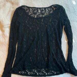 BKE Boutique Black Lace Long Sleeve Top